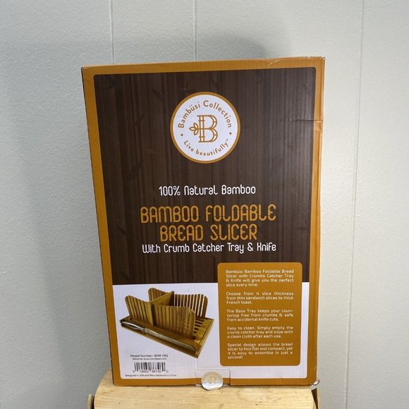 Bamboo Bread Slicer With Crumb Catcher Tray Folds for Easy Storage by Bambusi - Picture 2 of 6